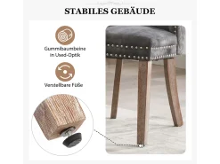 Juego de 2 sillas de comedor, silla decorativa de terciopelo tapizada con borde de tachuelas y patas de madera maciza, color gris.