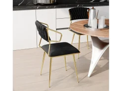 Juego de 2 sillas de comedor - Sillones con respaldo y estructura de metal - Terciopelo - Negro