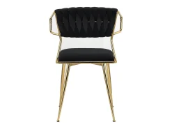 Juego de 2 sillas de comedor - Sillones con respaldo y estructura de metal - Terciopelo - Negro