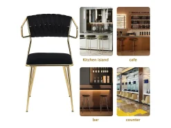 Juego de 2 sillas de comedor - Sillones con respaldo y estructura de metal - Terciopelo - Negro