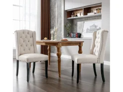 Juego de 4 sillas de comedor tapizadas en terciopelo - 49 x 61 x 100 cm - patas de roble - para dormitorio y sala de estar - beige