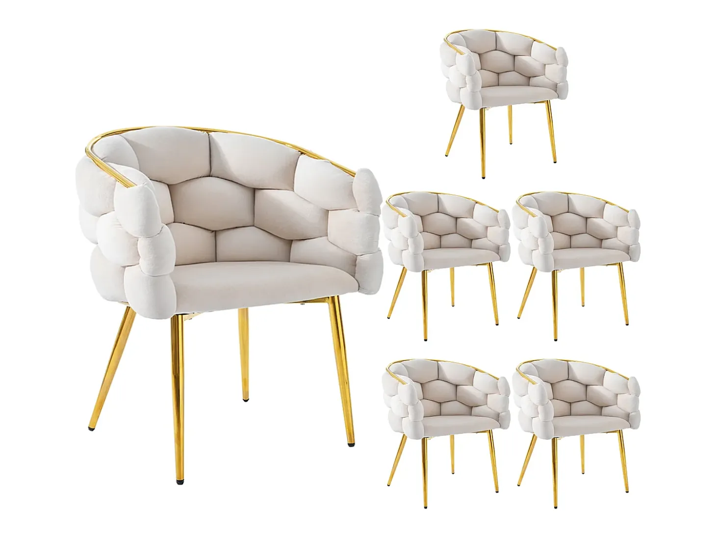 Juego de 6 sillas de comedor con reposabrazos, sillas de maquillaje - 62 x 46 x 74 cm - Patas de hierro dorado y terciopelo - Beige