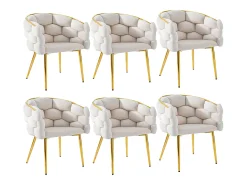 Juego de 6 sillas de comedor con reposabrazos, sillas de maquillaje - 62 x 46 x 74 cm - Patas de hierro dorado y terciopelo - Beige