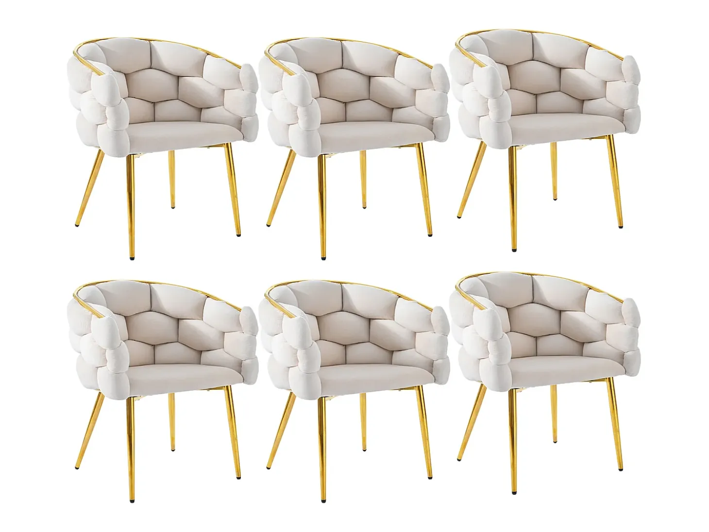 Juego de 6 sillas de comedor con reposabrazos, sillas de maquillaje - 62 x 46 x 74 cm - Patas de hierro dorado y terciopelo - Beige
