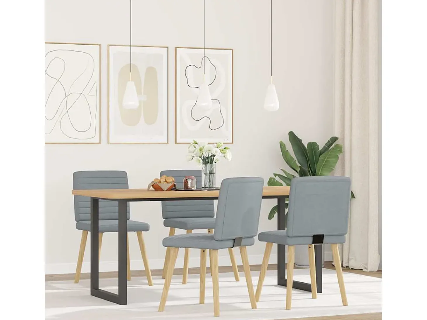 Juego de 4 sillas de comedor de tela gris claro