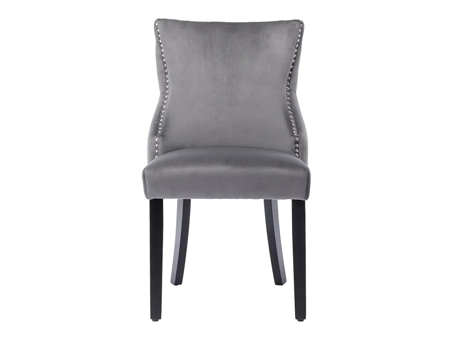 Juego de 2 sillas de comedor - Terciopelo y madera maciza - Respaldo con motivos de rombos - Gris y negro