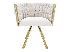 Juego de 4 sillas de comedor giratorias con reposabrazos - 59 x 54 x 72 cm - Terciopelo - Beige + Oro