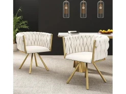 Juego de 4 sillas de comedor giratorias con reposabrazos - 59 x 54 x 72 cm - Terciopelo - Beige + Oro