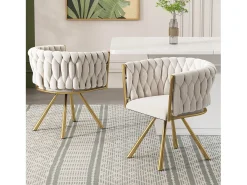 Juego de 4 sillas de comedor giratorias con reposabrazos - 59 x 54 x 72 cm - Terciopelo - Beige + Oro