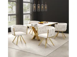 Juego de 4 sillas de comedor giratorias con reposabrazos - 59 x 54 x 72 cm - Terciopelo - Beige + Oro