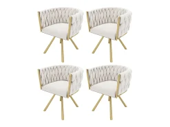 Juego de 4 sillas de comedor giratorias con reposabrazos - 59 x 54 x 72 cm - Terciopelo - Beige + Oro