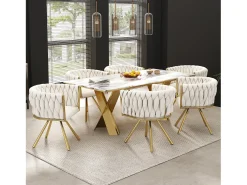Juego de 4 sillas de comedor giratorias con reposabrazos - 59 x 54 x 72 cm - Terciopelo - Beige + Oro