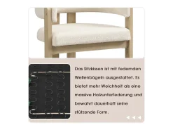 Juego de 2 sillas de comedor de madera maciza - 60 x 51 x 80 cm - respaldo curvo - tapizado de bucle - natural