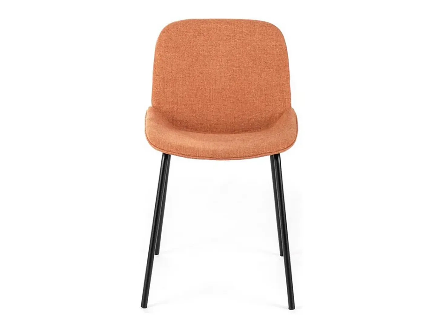 Juego de 4 sillas de comedor "Sami" de tela color óxido con elegantes patas modernas de metal pintado.
