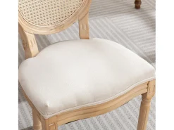 Juego de 2 sillas de comedor – Estructura de madera maciza – Asientos de lino – Beige
