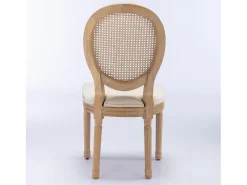 Juego de 2 sillas de comedor – Estructura de madera maciza – Asientos de lino – Beige