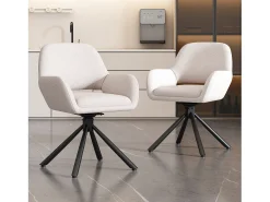 Juego de 2 sillas de comedor giratorias tapizadas en tela sherpa - 60 x 60 x 80 cm - con reposabrazos - blancas
