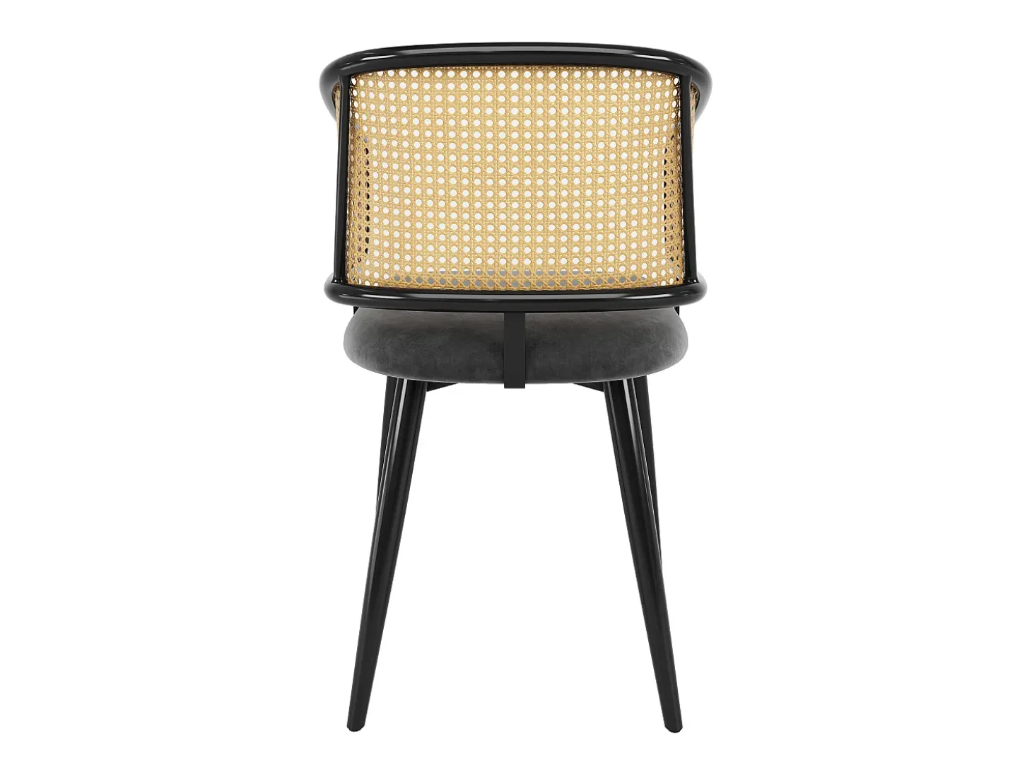 Juego de 4 sillas de comedor de terciopelo y metal con respaldo de ratán – gris