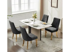 Juego de 2 sillas de comedor - Sillas con patas de acero inoxidable galvanizado en oro y respaldos acolchados - chenilla negra