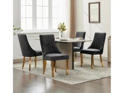 Juego de 2 sillas de comedor - Sillas con patas de acero inoxidable galvanizado en oro y respaldos acolchados - chenilla negra