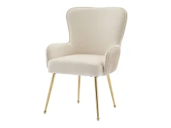 Juego de 2 sillas de comedor de terciopelo - con reposabrazos y patas de metal dorado - beige