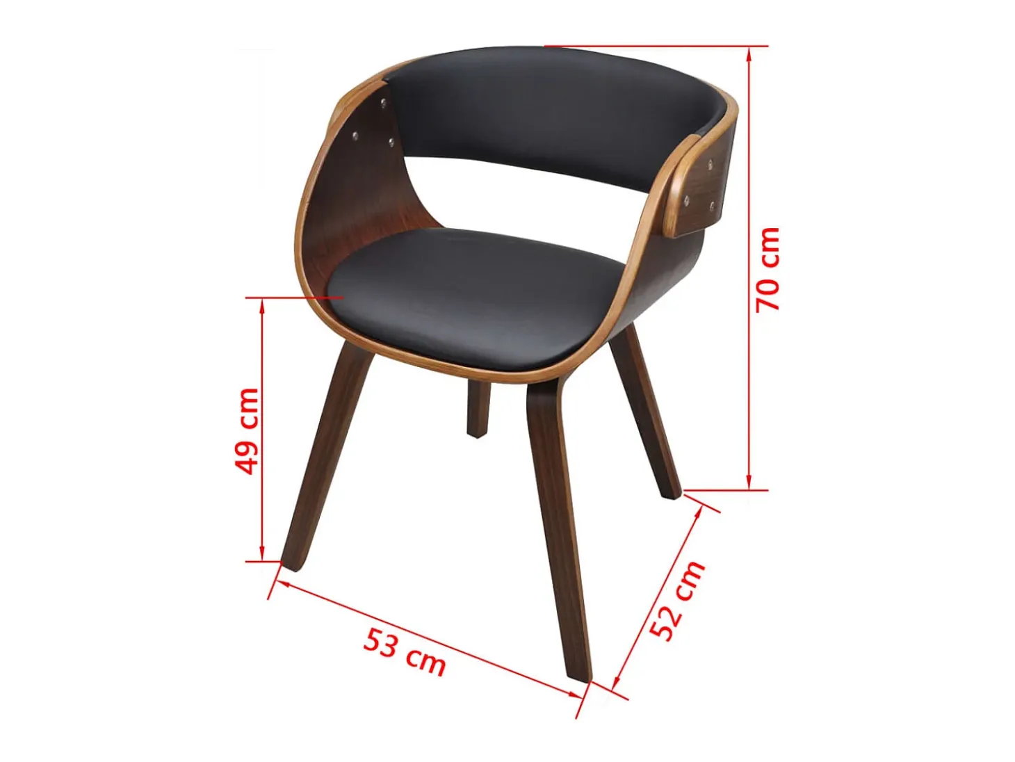 Juego de 4 sillas de comedor de madera curvada marrón y piel sintética.