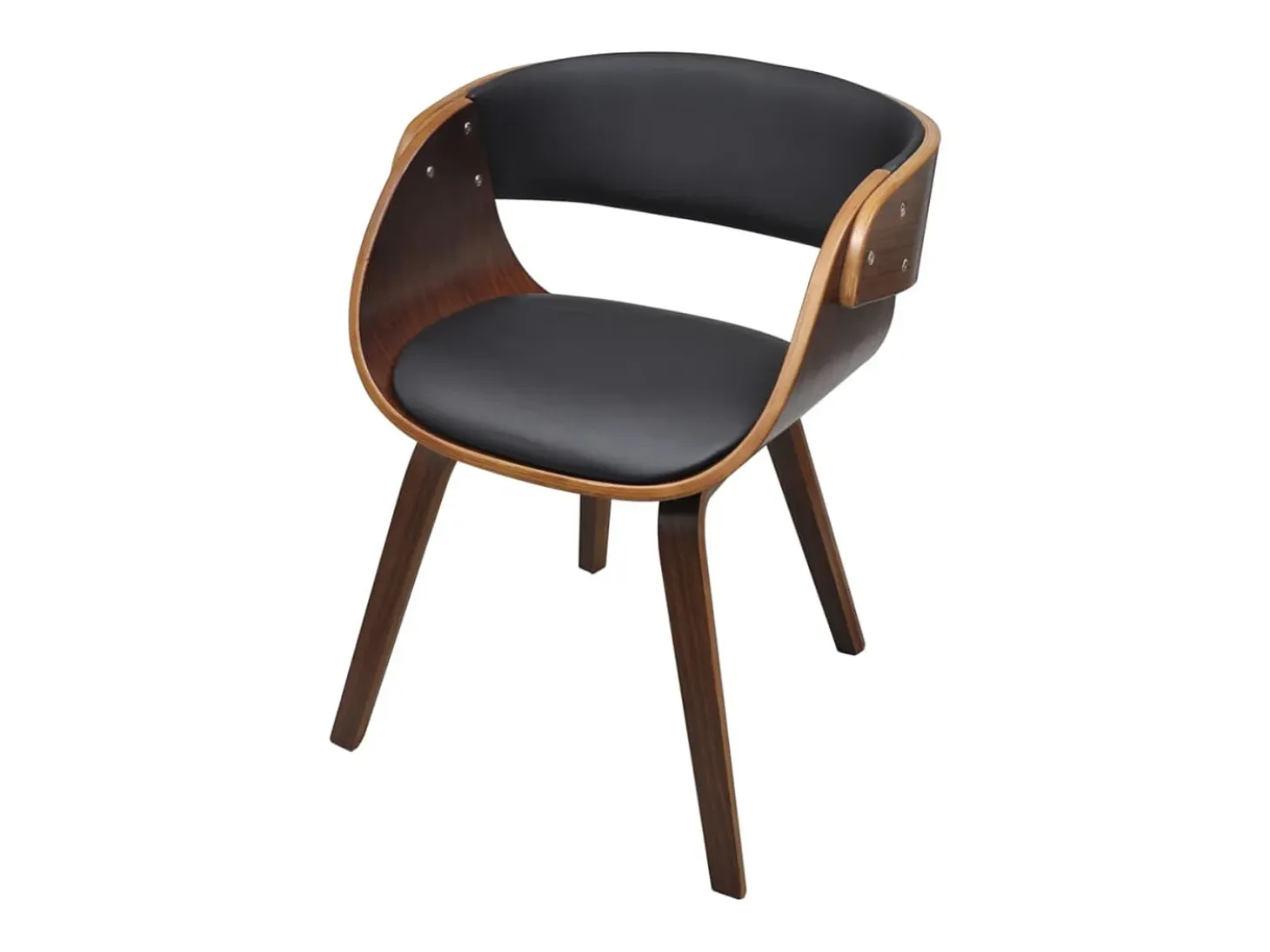 Juego de 4 sillas de comedor de madera curvada marrón y piel sintética.