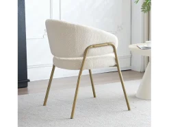 Juego de 4 sillas de comedor blancas, modernas, de terciopelo de cordero, patas doradas