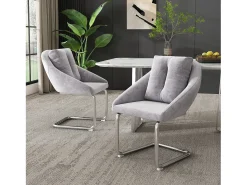 Juego de 4 sillas de comedor de terciopelo con cojín, silla giratoria de lujo para sala de estar y dormitorio, patas curvas, gris (dimensiones no aplicables)