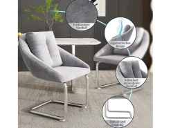 Juego de 4 sillas de comedor de terciopelo con cojín, silla giratoria de lujo para sala de estar y dormitorio, patas curvas, gris (dimensiones no aplicables)