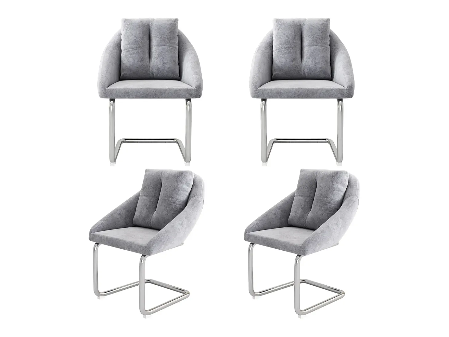 Juego de 4 sillas de comedor de terciopelo con cojín, silla giratoria de lujo para sala de estar y dormitorio, patas curvas, gris (dimensiones no aplicables)