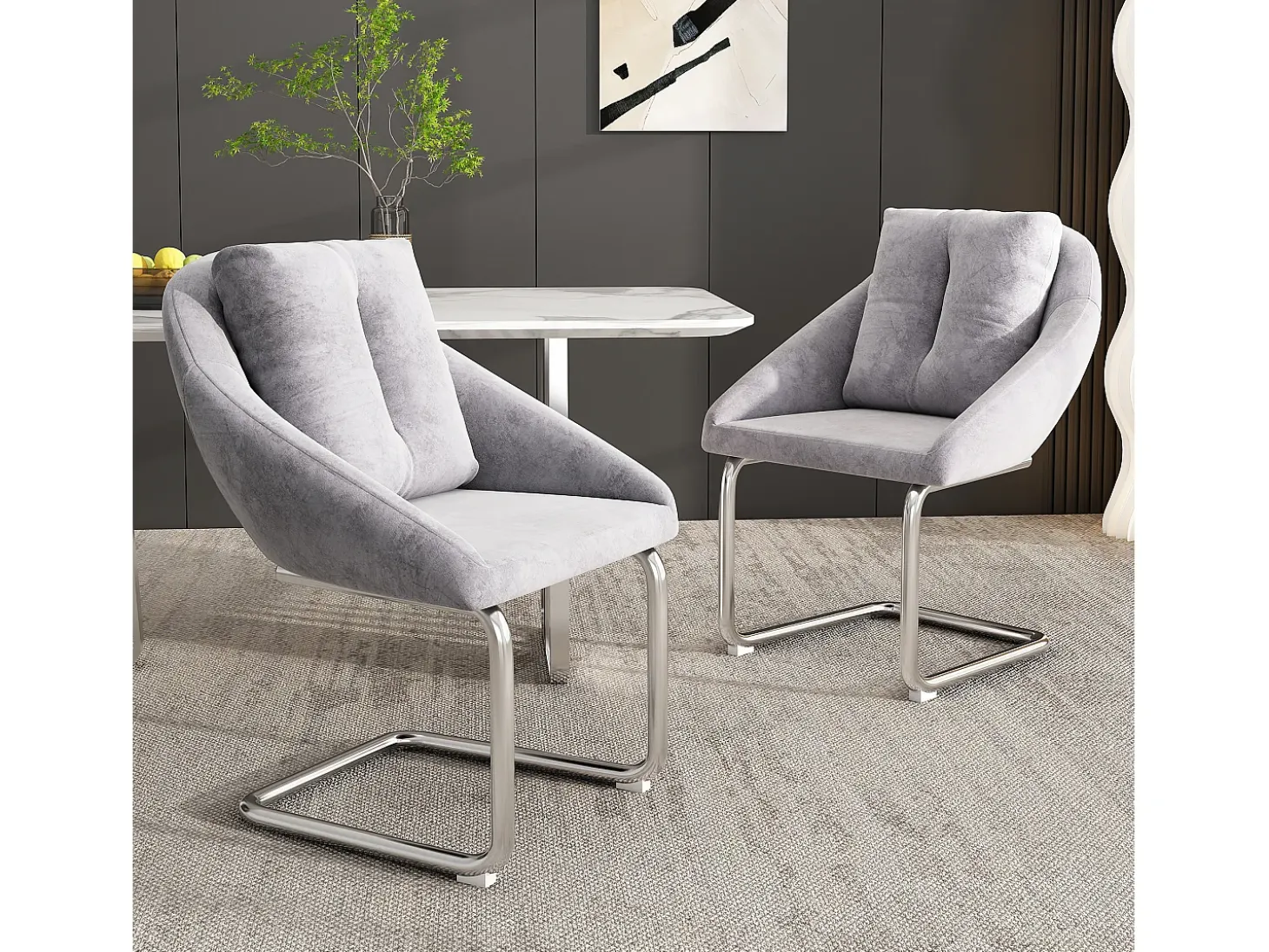 Juego de 4 sillas de comedor de terciopelo con cojín, silla giratoria de lujo para sala de estar y dormitorio, patas curvas, gris (dimensiones no aplicables)