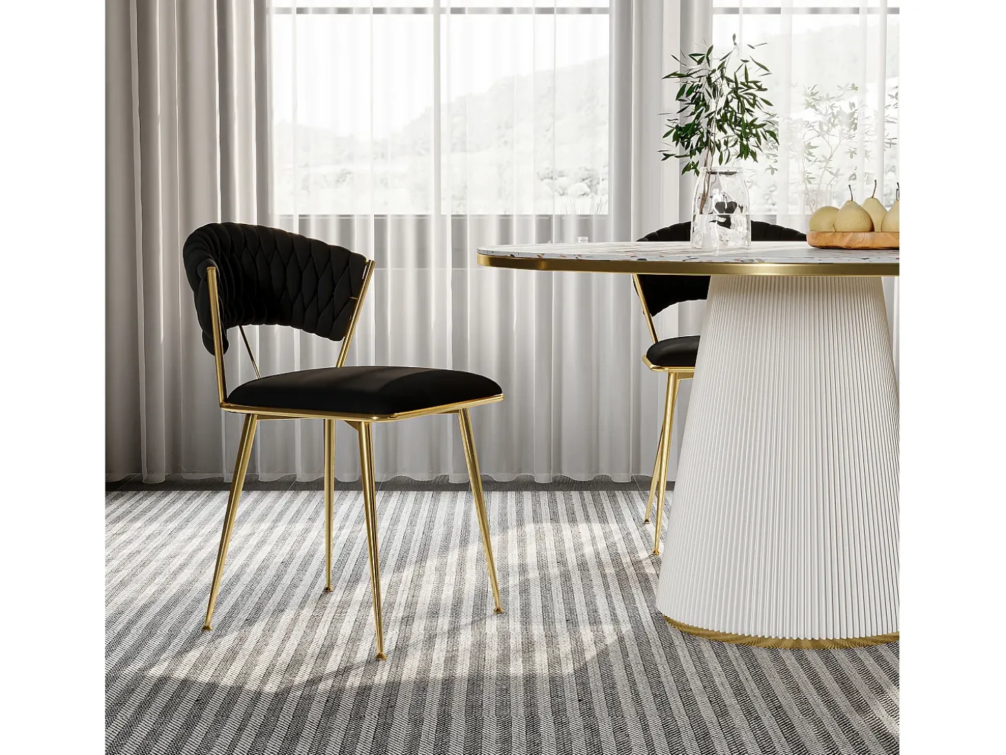 Juego de 2 sillas de comedor, sillas de comedor de terciopelo bañadas en oro, diseño ergonómico, color negro
