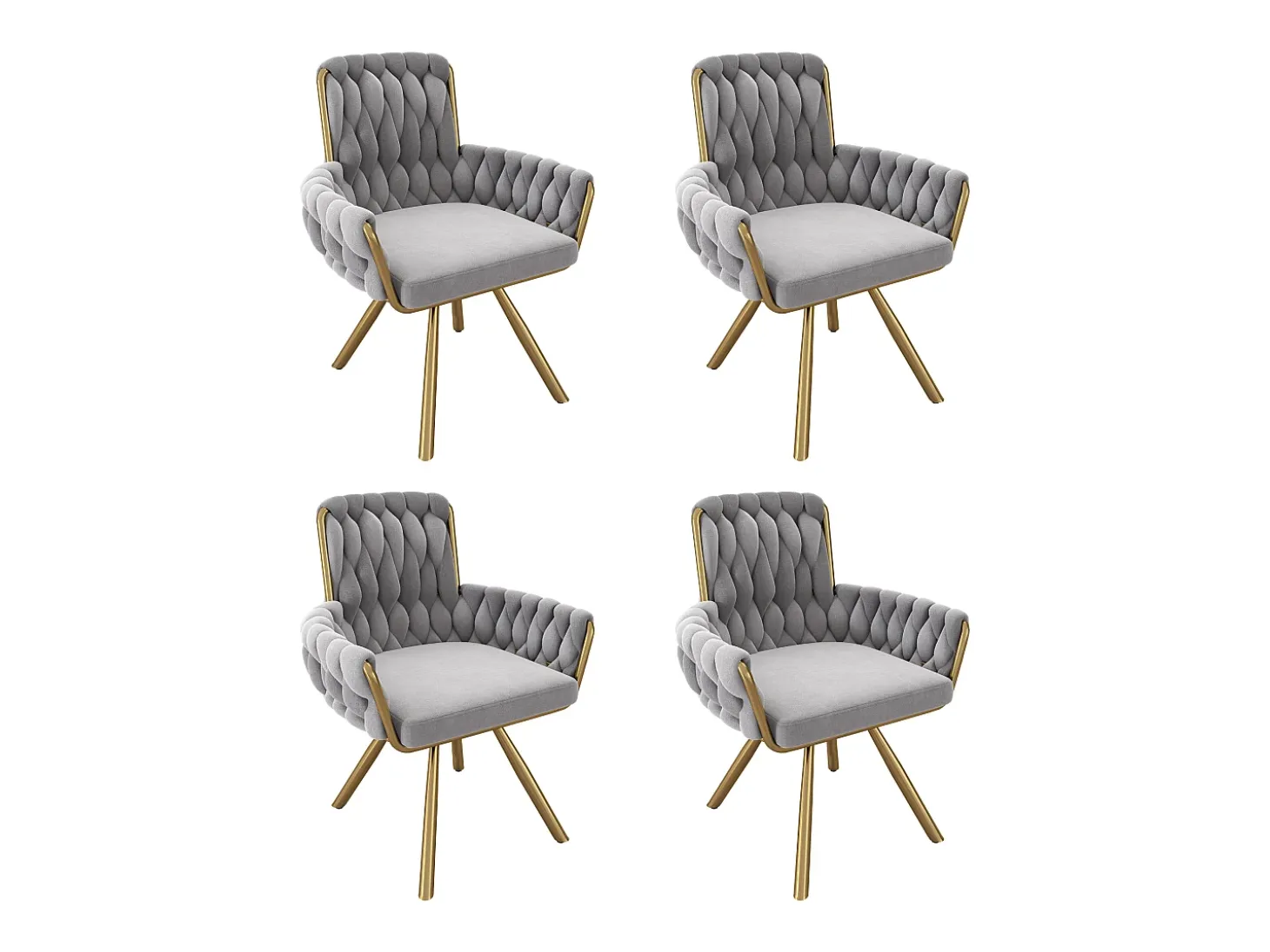 Juego de 4 sillas de comedor de terciopelo, giratorias, con reposabrazos y estructura de metal, color gris