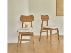 Juego de 2 sillas de madera de teca maciza y tela rizada