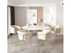 Juego de 2 sillas de ocio de piel sintética de lujo - 77 x 57 x 57 cm - Sillón de tocador - Cuatro patas de metal - Beige