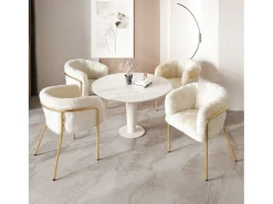 Juego de 2 sillas de ocio de piel sintética de lujo - 77 x 57 x 57 cm - Sillón de tocador - Cuatro patas de metal - Beige