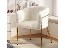 Juego de 4 sillas de ocio de piel sintética de lujo - 77 x 57 x 57 cm - Sillón de tocador - Cuatro patas de metal - Beige