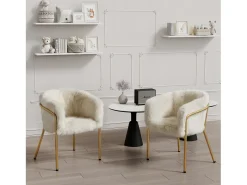 Juego de 4 sillas de ocio de piel sintética de lujo - 77 x 57 x 57 cm - Sillón de tocador - Cuatro patas de metal - Beige