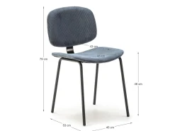 Juego de 2 sillas de pana y metal negro 45x53 h79 cm