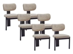 Juego de 6 sillas de tejido bouclé y madera de hevea - Gris topo y negro - WILANA