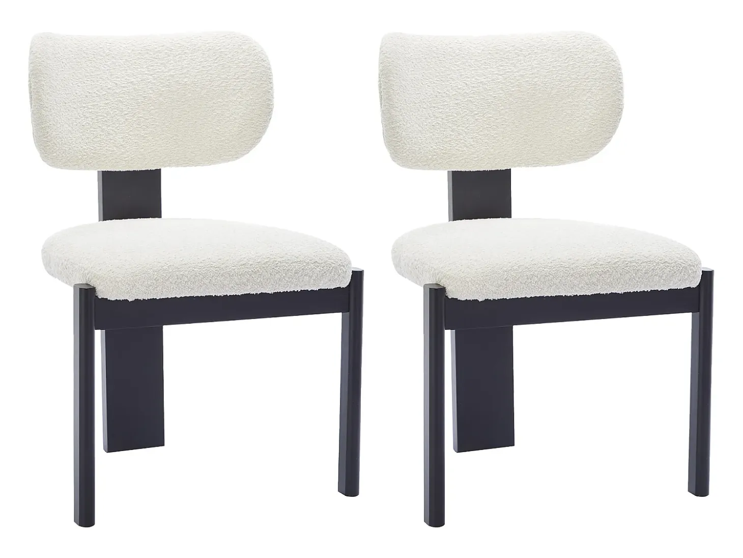 Juego de 2 sillas de tejido bouclé y madera de hevea - Blanco y negro - WILANA