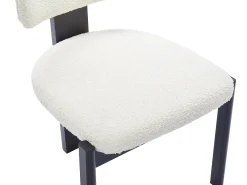 Juego de 6 sillas de tejido bouclé y madera de hevea - Blanco y negro - WILANA
