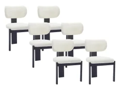 Juego de 6 sillas de tejido bouclé y madera de hevea - Blanco y negro - WILANA
