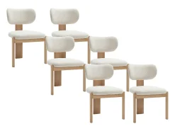 Juego de 6 sillas de tela rizo y madera de caucho - Blanco - WILANA