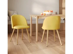 Juego de 2 sillas de tela amarilla con patas de metal efecto madera