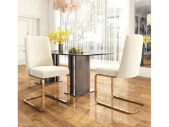 Juego de 4 sillas de terciopelo de lujo para sala de estar - 64,14 x 63,5 x 47,63 cm - Respaldo de diamante - Patas de metal dorado - Beige