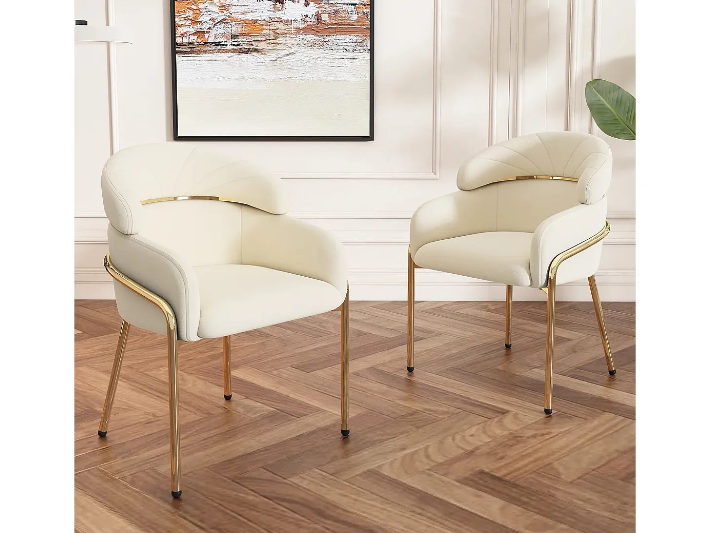 Juego de 4 sillas de terciopelo con patas de metal – beige
