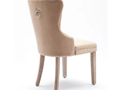 Juego de 6 sillas de terciopelo - patas de madera maciza - natural