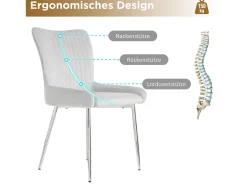 Juego de 6 sillas de terciopelo - 85 x 58 x 47 cm - Sillón de lujo - Cuatro patas de metal plateado - Gris